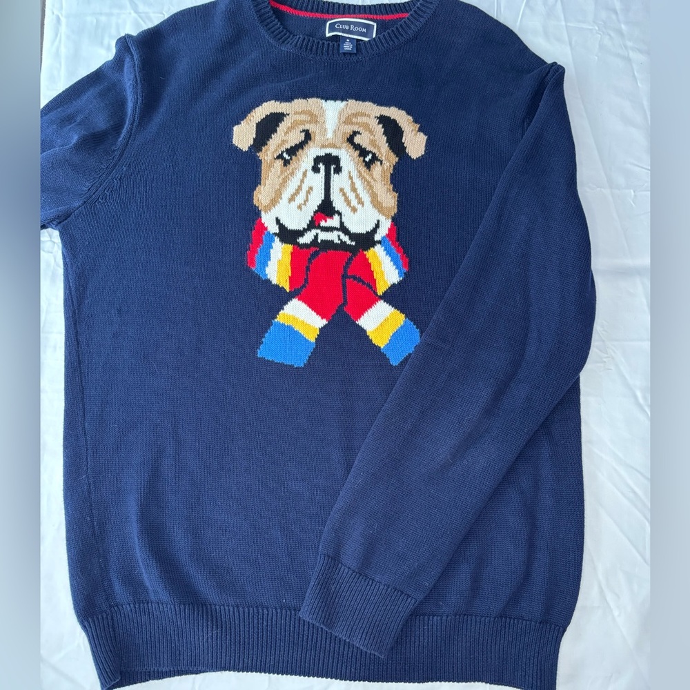 Club Room Navy Sweater with Bulldog Design
